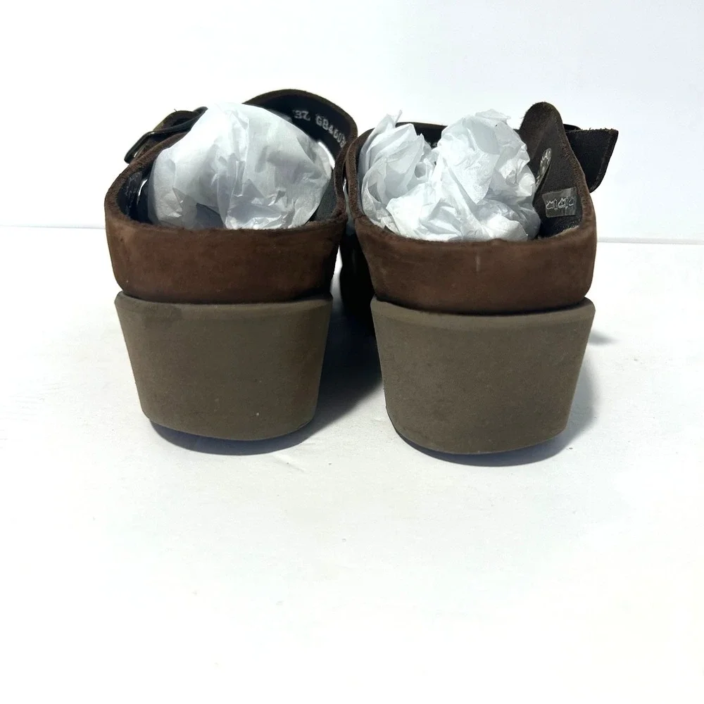 Mephisto Terie Wedge Sandals Women 7 37 Brown Suede Z-Strap Buckle Slide Comfort